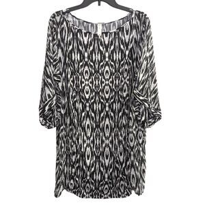 Cacique Swim Lane Bryant black & white tie dye Ikat sheer coverup tunic 2X 18/20